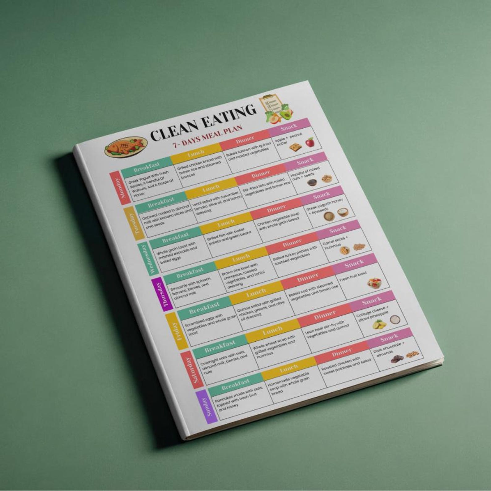 Clean Eating 7 Day Meal Plan, Whole Food Prep PDF, Real Unprocessed ...