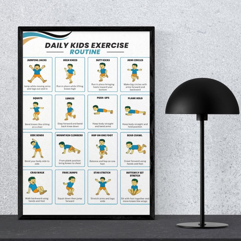 Daily Kids Exercise Routine Kids Exercise Chart Printable – 16 Daily Workout Moves Poster, Kids ...