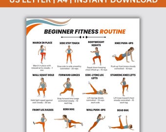 Fitnessroutine voor beginners Afdrukbare fullbody-training thuis Oefenschema zonder apparatuur voor dames en beginners