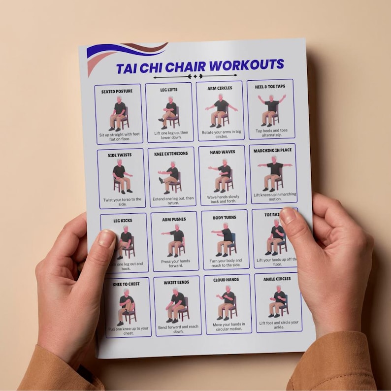 Tai Chi Chair Workouts Printable, Workout Plan PDF, Digital Download, Tai Chi Exercise Chart, Tai Chi Chair Yoga Exercise Chart PDF image 3