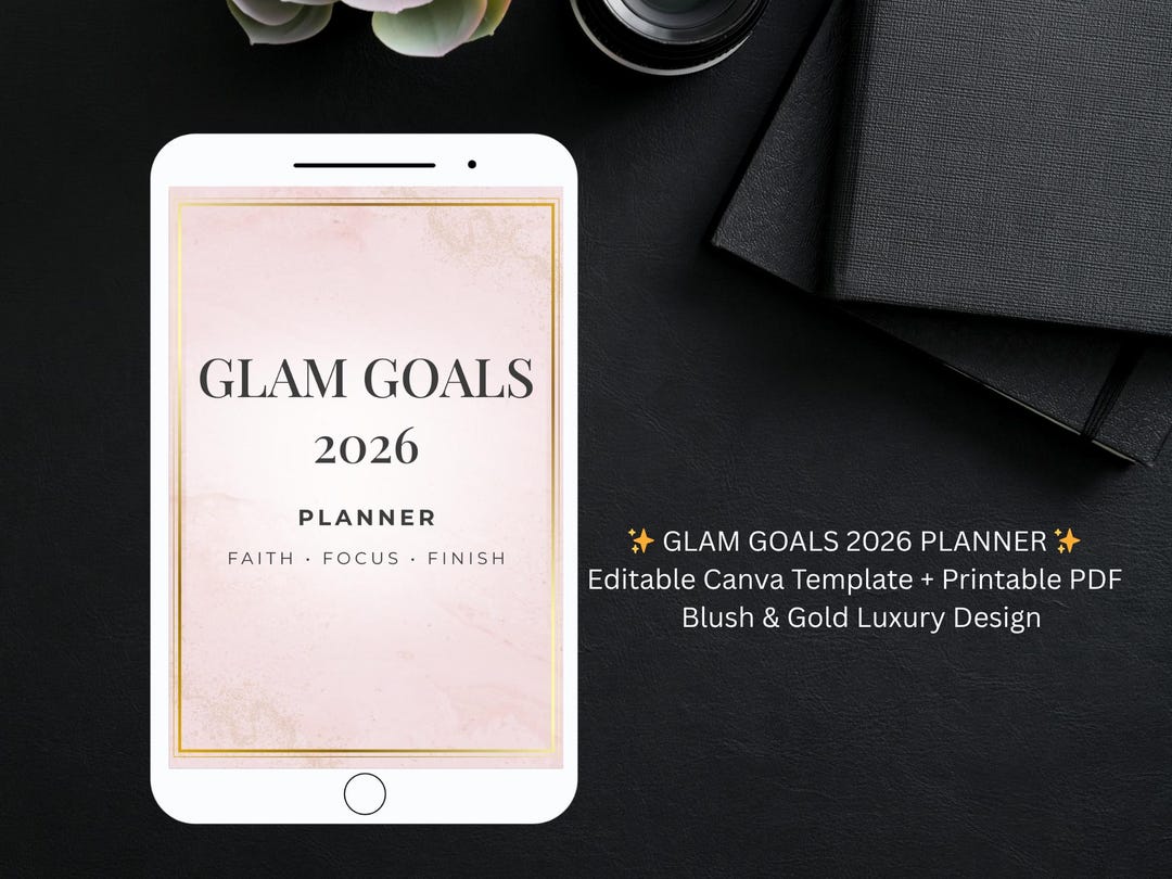 Glam Goals 2026 Planner | Editable Canva Template | Vision Board ...