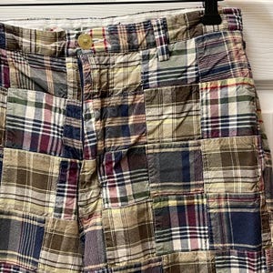 Pantalones cortos Nautica Patchwork vintage de los 90, estampado Madras Plaid Clipper Preppy para hombre, talla 34