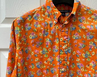 vintage Ralph Lauren Sport pour femmes taille 14 orange boutonné à imprimé floral