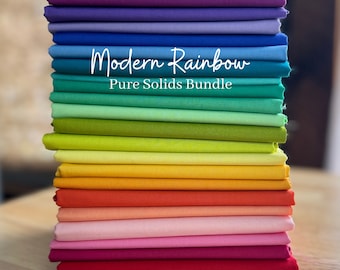 Modern Rainbow Fabric Bundle | AGF Pure Solids | Fat Quarters & Half Yards | Temperature Quilts