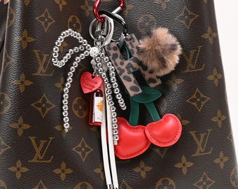 Personalized Leather Cherry Bag Charm, Leopard Initial, Wine Bottle Purse Accessory