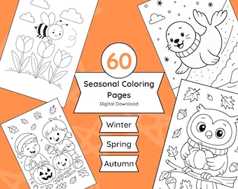 Páginas para colorear de temporada para niños: Verano, invierno y otoño (60 hojas imprimibles)