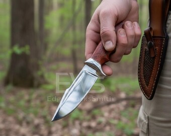 Handmade D2 Steel Knife | Padauk Wood Handle | Leather Sheath | Razor Sharp | Custom Bowie Knife