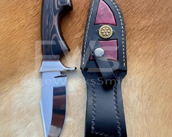 Custom Handmade D2 Steel Hunting Knife | Exotic Wood Handle | Mirror Finish |  Leather Sheath