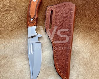 Custom Handmade D2 Steel | Hunting Knife | Pakka Wood Handle | Mirror Finish |  Leather Sheath