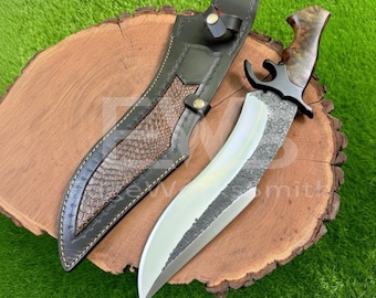 Handmade Custom Bowie Knife | Forged Steel Blade | Exotic Wood Handle | Leather Sheath | Hunting, Camping