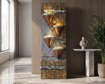 4-Tier Cascading Water Fountain with LED Light – Resin Stone Garden Decor