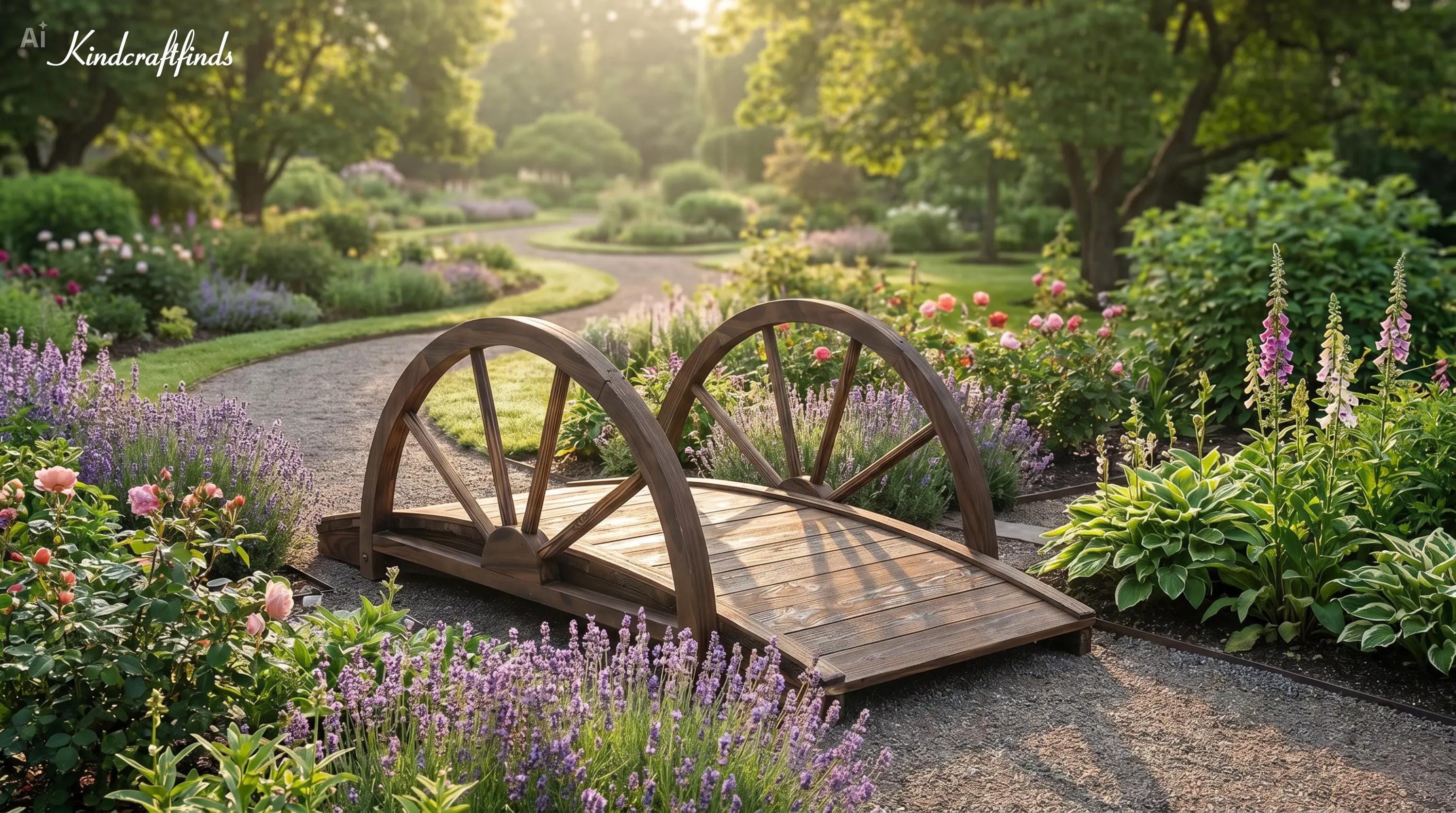 Rustic Bridge Railing Designs Wooden Garden Bridge – Arched Fir Wood Footbridge Half Wheel Railings ...