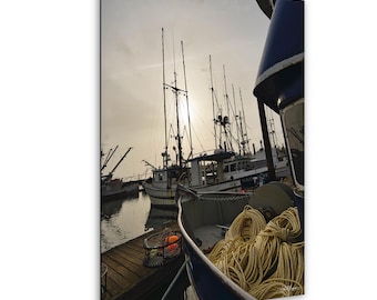 Oregon Coast Fishing Boats At Harbor With Ropes And Crab Pots Maritime Photography Nautical Wall Art Coastal Boat Dock Print