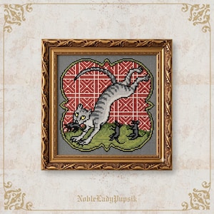 Medieval Cat and Mouses Cross Stitch Pattern PDF| Marginalia Tapestry Embroidery | digital download | whimsical