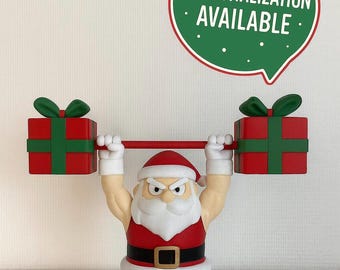 Santa Weightlifter Figurine | Christmas Gym Decor | 3D Printed Holiday Gift | 5 Sizes