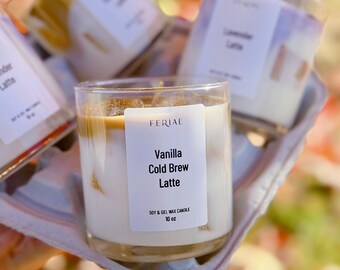 Vanilla Cold Brew Latte Candle - 10 oz ijskoffie, Cold Brew latte, soja- en gelwaskaarsen, warme vanillegeur