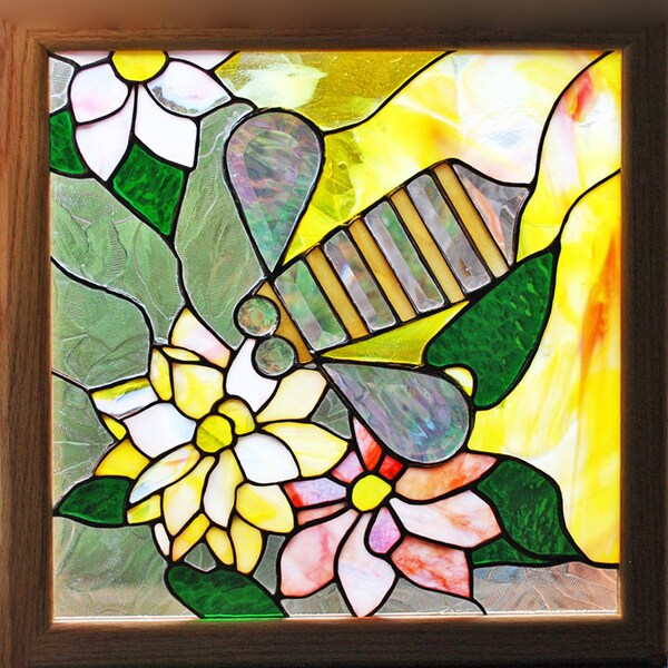 Flowers and Bee - Stained Glass Panel