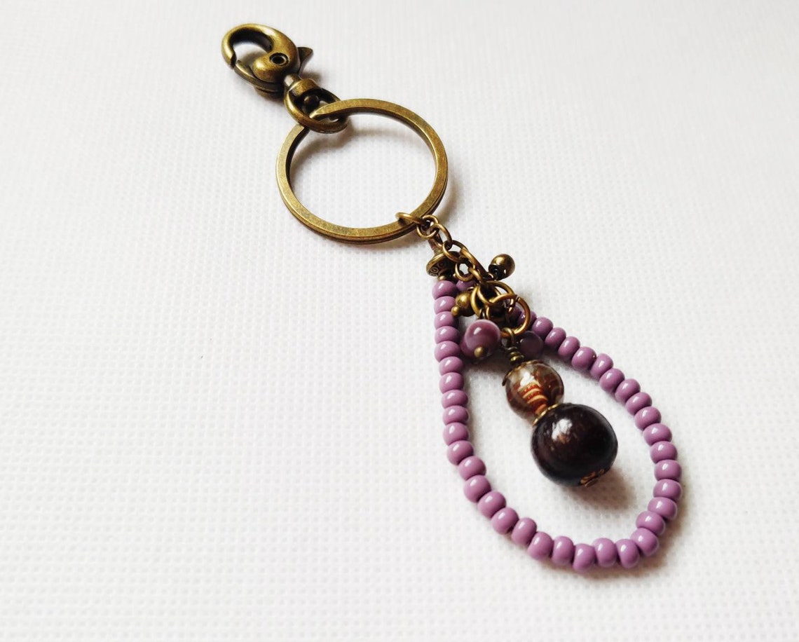 Ayla Purple Dangle Beaded Keychain Purse Charm Rustic Etsy Hong Kong