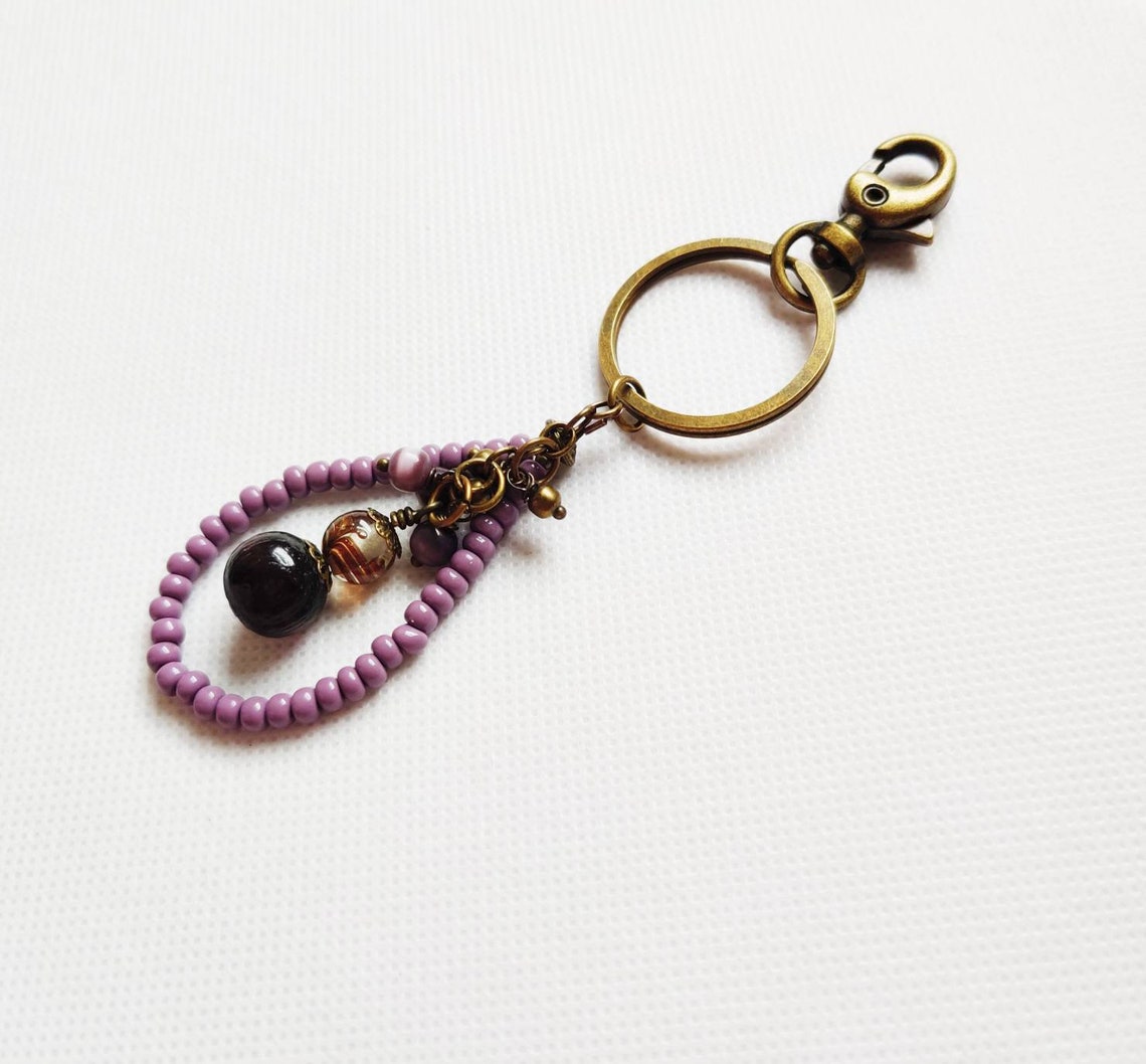 Ayla Purple Dangle Beaded Keychain Purse Charm Rustic Etsy Hong Kong