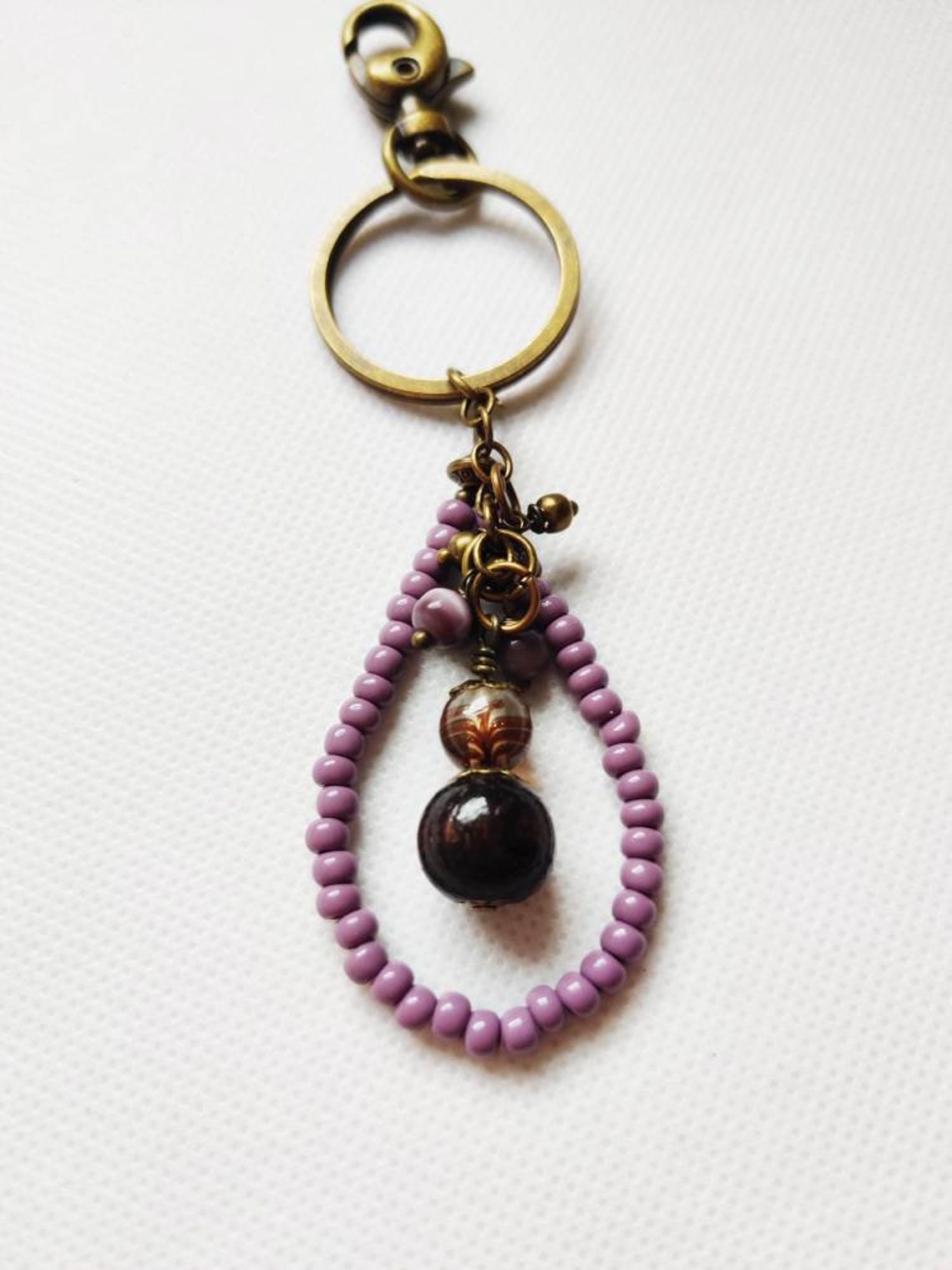 Ayla Purple Dangle Beaded Keychain Purse Charm Rustic Etsy Hong Kong