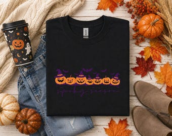 Spooky Season Shirt, Cute Pumpkin Halloween Tee, Witch Hat Fall Graphic Tshirt