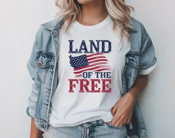 Land of the Free USA Map Shirt, Patriotic American Flag Graphic Tee, 4th of July Independence Day Gift