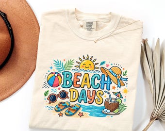 Beach Days Graphic Tee, Summer Vacation Shirt, Tropical Beach Lover Gift, Coastal Aesthetic Apparel, Retro Sunny Ocean Trip