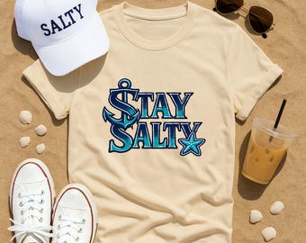 Stay Salty Graphic Tee, Nautical Anchor Starfish Shirt, Coastal Beach Vacation Apparel, Funny Ocean Lover Gift