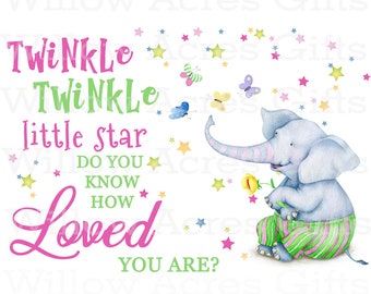 Digital Pillowcase Design, Elephant PNG, Prayer Pillowcase Design, Twinkle Twinkle Little Star