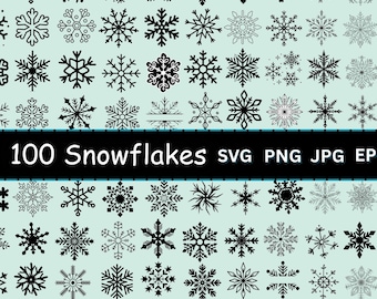 Snöflinga SVG, snöflinga svg-paket, vintersvg, png, silhuett, direktnedladdning, 100 julclipart (PNG, jpg, eps, dxf).