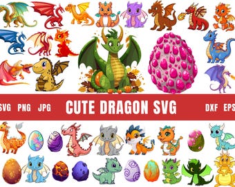 Baby Dragon Clipart Bundle, Fantasy Cartoon Creatures, Kawaii Dragons (Digital Download)