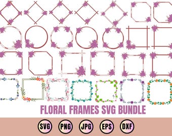 Floral Frame SVG Bundle, Wedding Clipart, Round Square Borders (Digital Download)