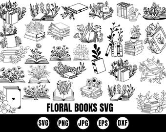 Floral Book SVG Bundle, Botanical Open Book Clipart, Cricut Cut File (Digital Download)
