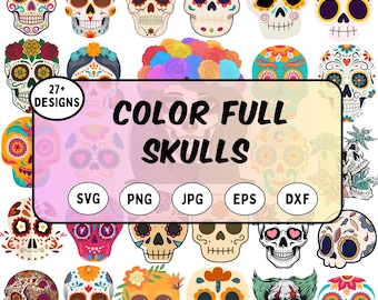 color full Skull SVG Bundle,Day of the Dead PNG Clipart Colorful Skull Designs Cricut Files Sublimation Floral Skull Digital Download