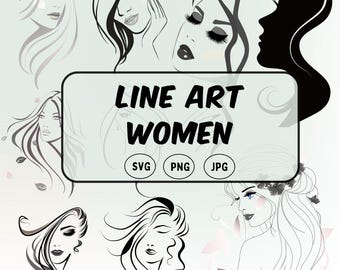 Line Art Women SVG Bundle | Female Face Silhouette Clipart (Digital Download)