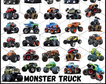 Monster Truck SVG Bundle, Birthday Party Graphics, Kids PNG, Sublimation Designs (Digital Download)