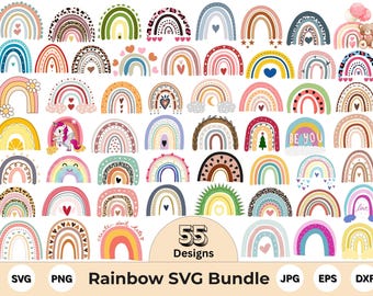 Boho Rainbow SVG-paket: Retro Clipart, Klistermärken (Digital Nedladdning)