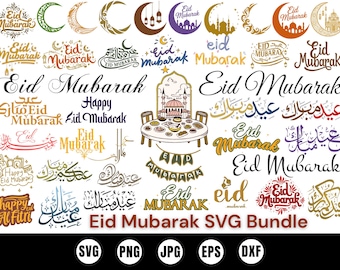 Eid Mubarak SVG Bundle, Islamic Calligraphy Cut Files (svg, png, jpg, eps, dxf)
