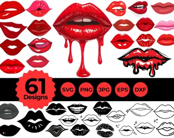 Red Lips PNG Bundle, Dripping Kiss Graphics, Valentine Sublimation Designs (Digital Download)