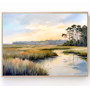 Charleston  Watercolor Art print Marsh Sunset Painting South Carolina