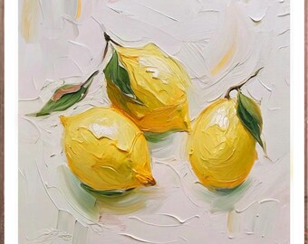 Lemon Oil Painting Fruits Art Print Citrus Wall Art Kitchen Poster