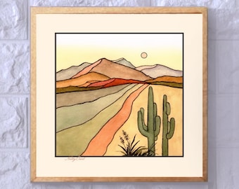 Saguaro Watercolor Painting Arizona Desert Landscape Cactus Art Print