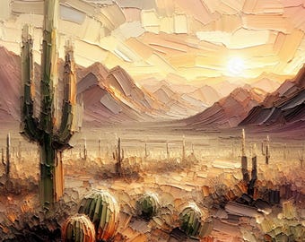 Saguaro Painting Desert Sunset Art Print Cactus Landscape Wall Art