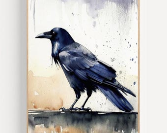Crow Watercolor Painting Modern Raven Art Print Black Bird Poster Crow Artwork