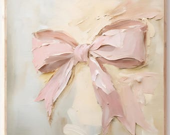 Pink Bow Oil Painting Girl Room Art Print Neutral Nursery Decor