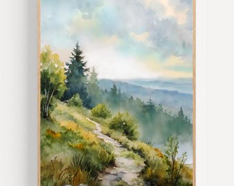 Appalachian Trail Watercolor Painting: Smoky Mountains Print