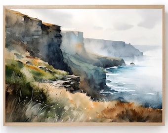 Cliffs of Moher Watercolor Painting: Ireland Coastal Art Print