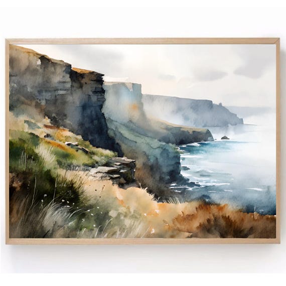 Cliffs of Moher Watercolor Painting: Ireland Coastal Art Print