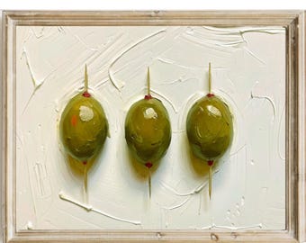 Cocktail Olives Oil Painting Olive Art Print Trendy Kitchen Bar Cart Decor