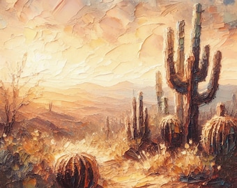 Saguaro Art Print Cactus Painting Desert Sunset Landscape Wall Art